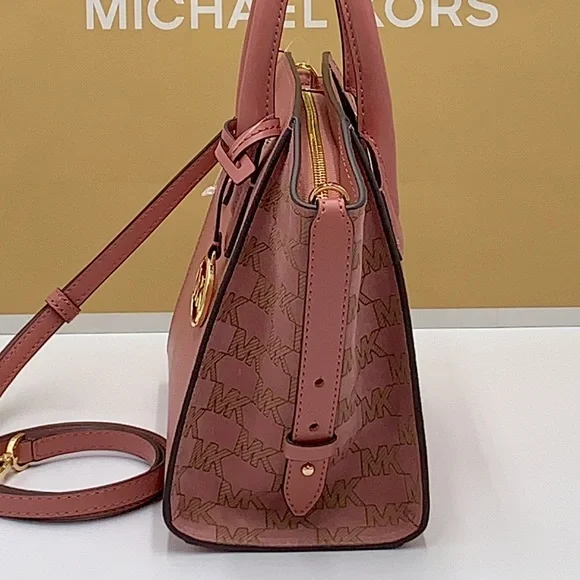 MICHAEL KORS AVRIL SMALL LEATHER TOP ZIP SATCHEL ROSE COLOR - Picture 7 of 16